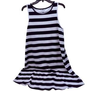 Crown & Ivy Womens Navy Blue White Striped Sleeveless Shift Dress Large L 3502